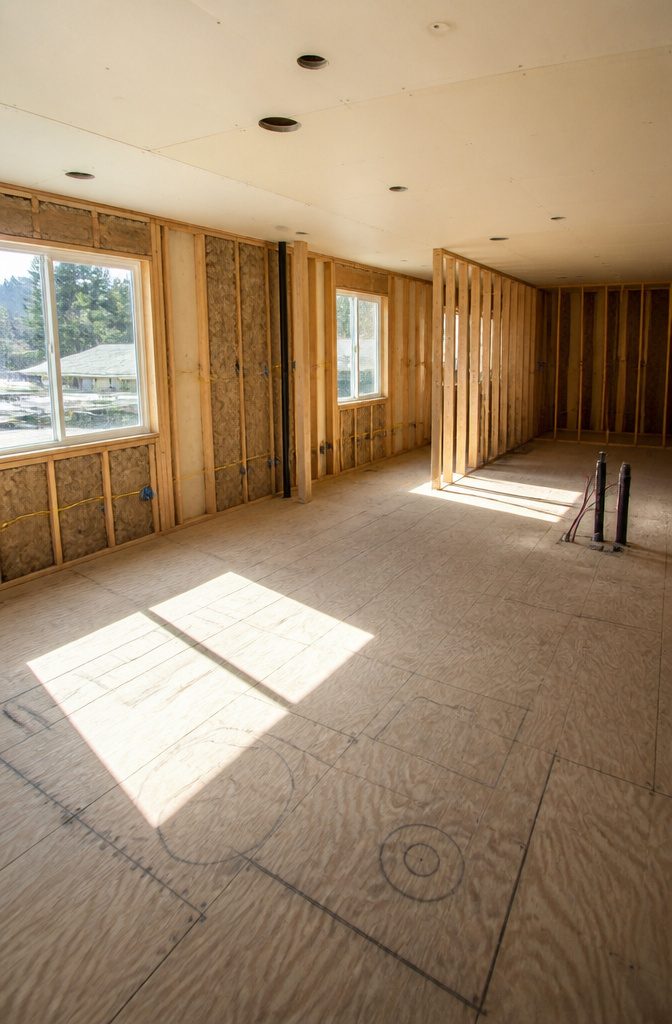 Garage with Living Space Above: Plans, Types & Build Costs 6 An organized garage living space with exposed systems and insulation.