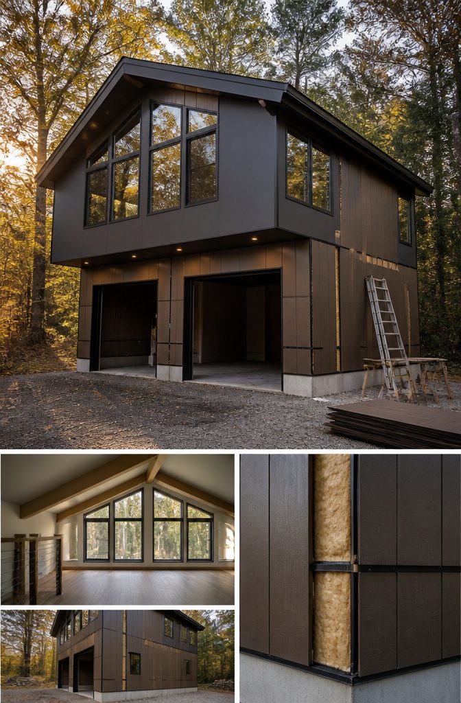 Garage with Living Space Above: Plans, Types & Build Costs 11 A modular garage structure with an upper loft area.