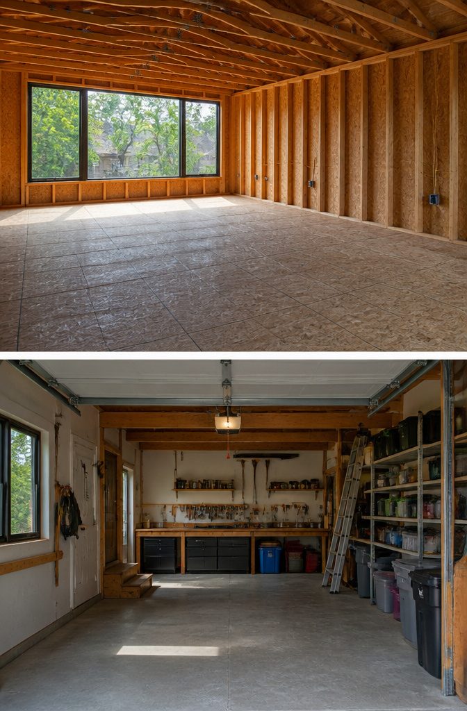 Garage with Living Space Above: Plans, Types & Build Costs 14 Different uses for living space above a garage are illustrated.
