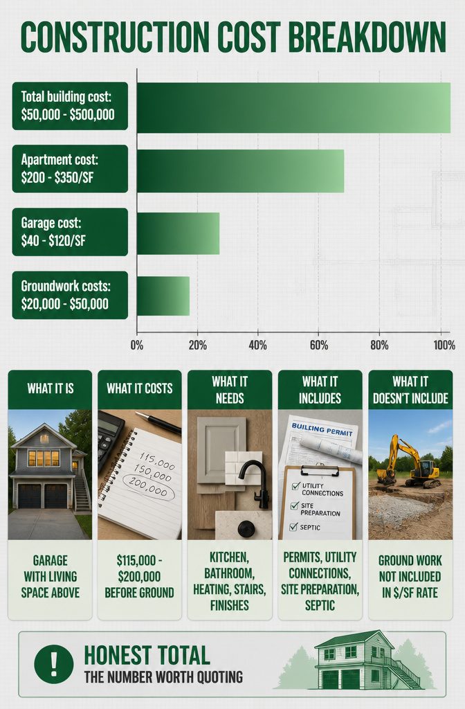 Garage with Living Space Above: Plans, Types & Build Costs 12 A breakdown of construction costs for building a garage apartment.