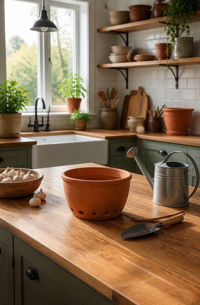 A container suitable for growing garlic with visible drainage holes.