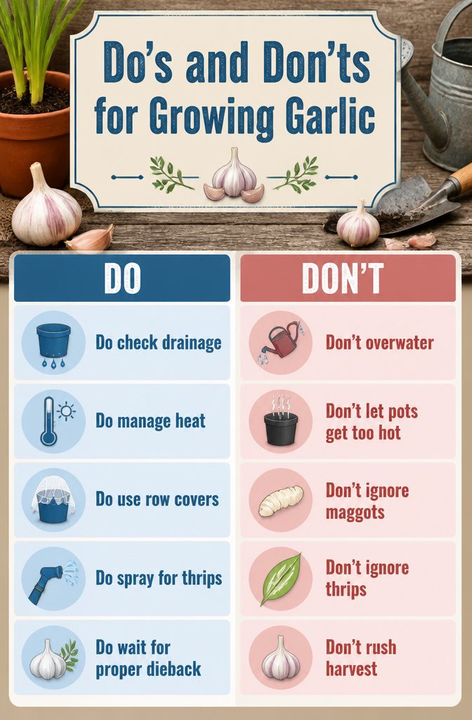 How to Grow Garlic in Pots: 7 Steps for Container Success 11 An information image detailing common mistakes when growing garlic.