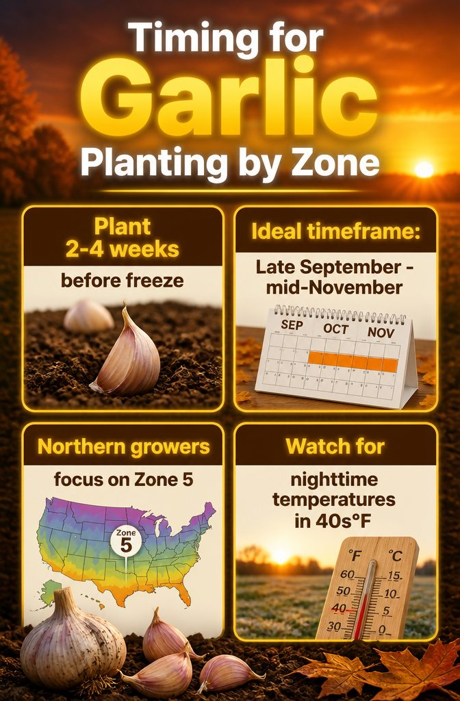 Chart showing the optimal planting times for garlic by USDA zones.