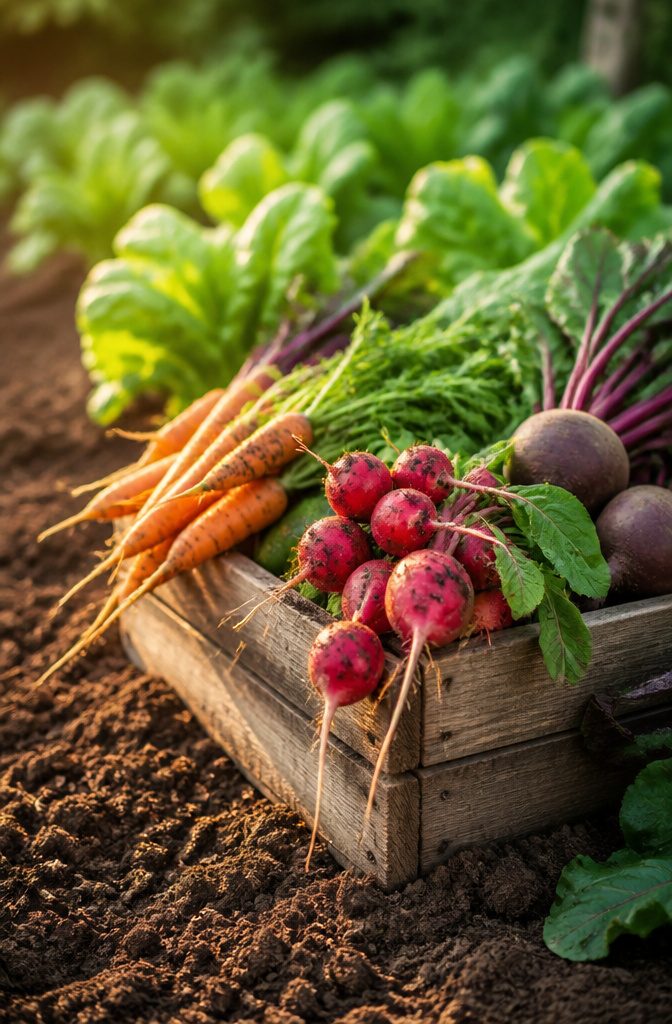 Radishes in a garden bed ready for harvest.