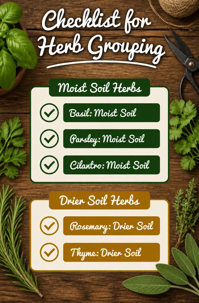 What Herbs to Plant Together: 10 Herbs for Companion Planting 16 Checklist for grouping herbs based on their watering requirements.