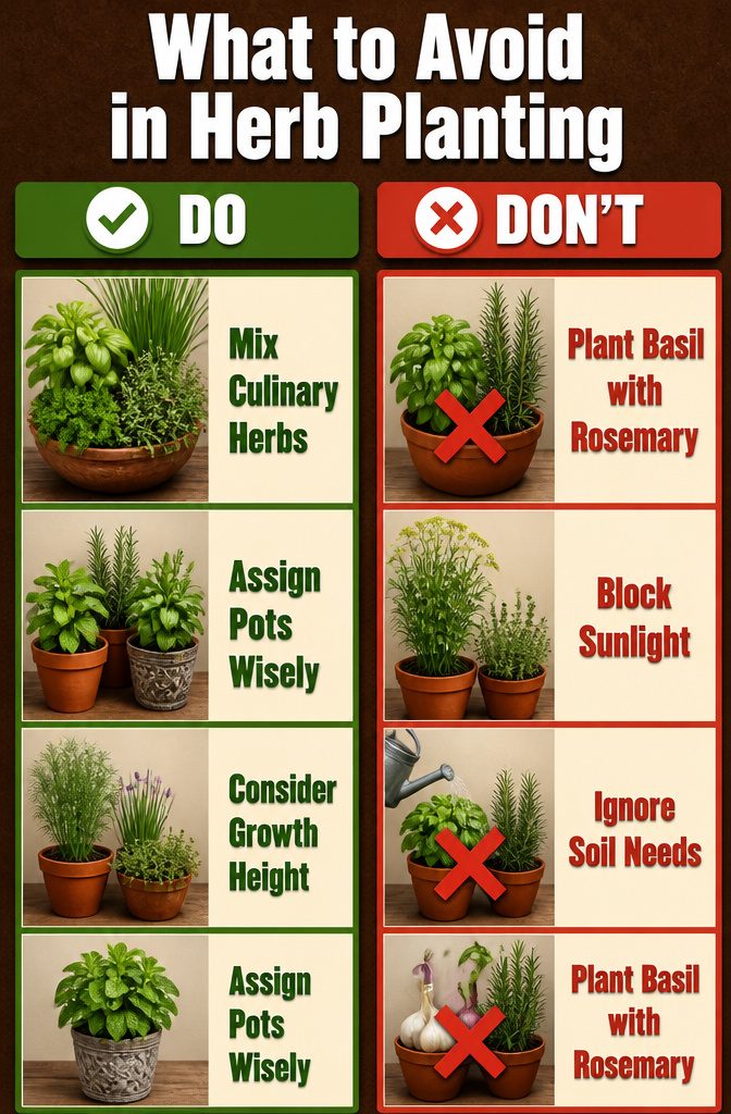 What Herbs to Plant Together: 10 Herbs for Companion Planting 13 Basil and rosemary plants shown together, highlighting their incompatibility.